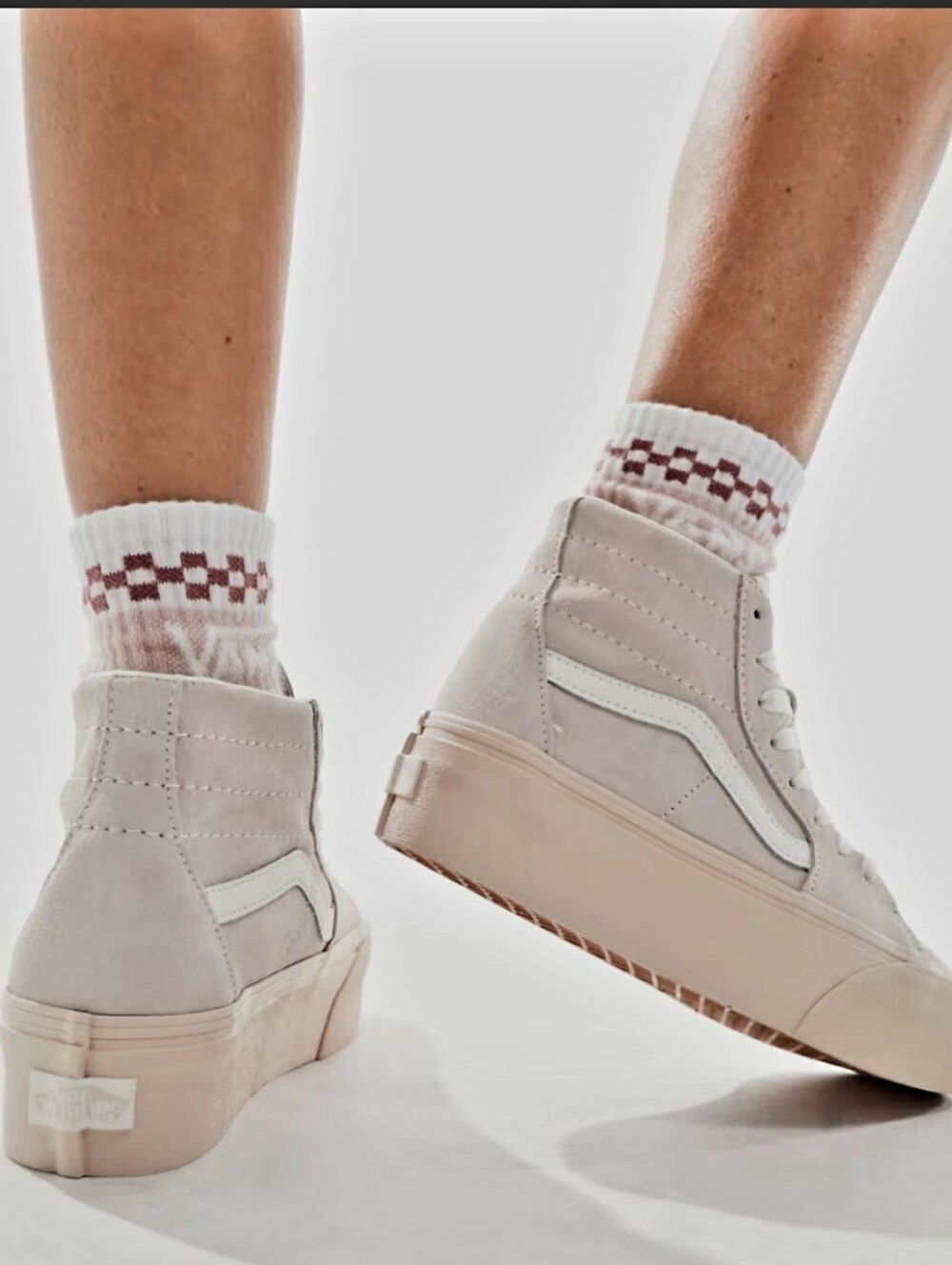 Vans Sk8-Hi Tapered Stackform shoes, Suede Shell or  Egret Beige / Pink colorway - Picture 7 of 12